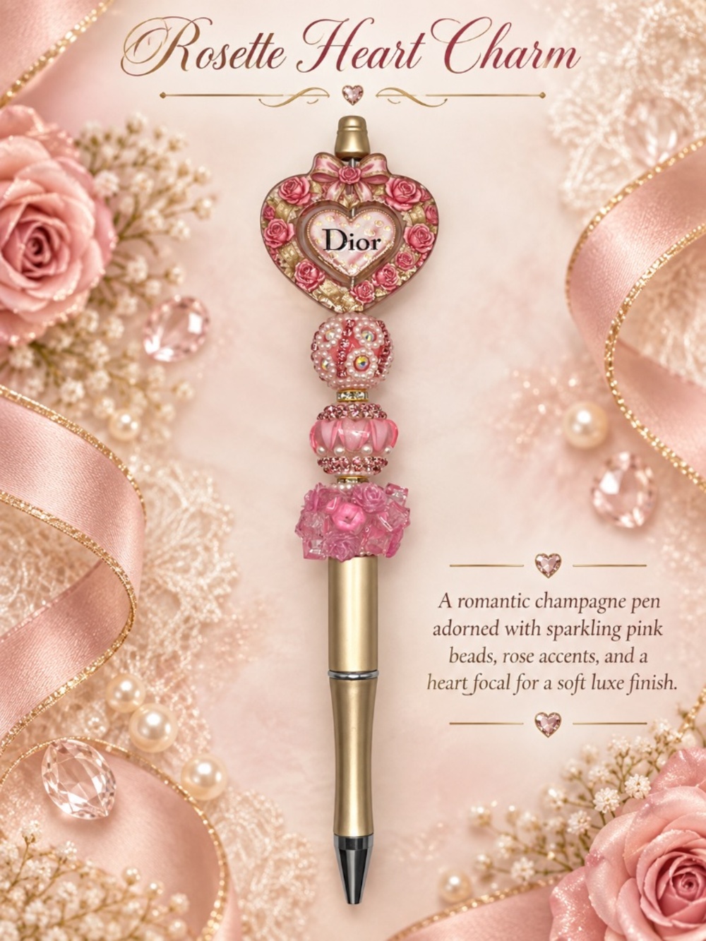 Rosette Heart Charm Pen